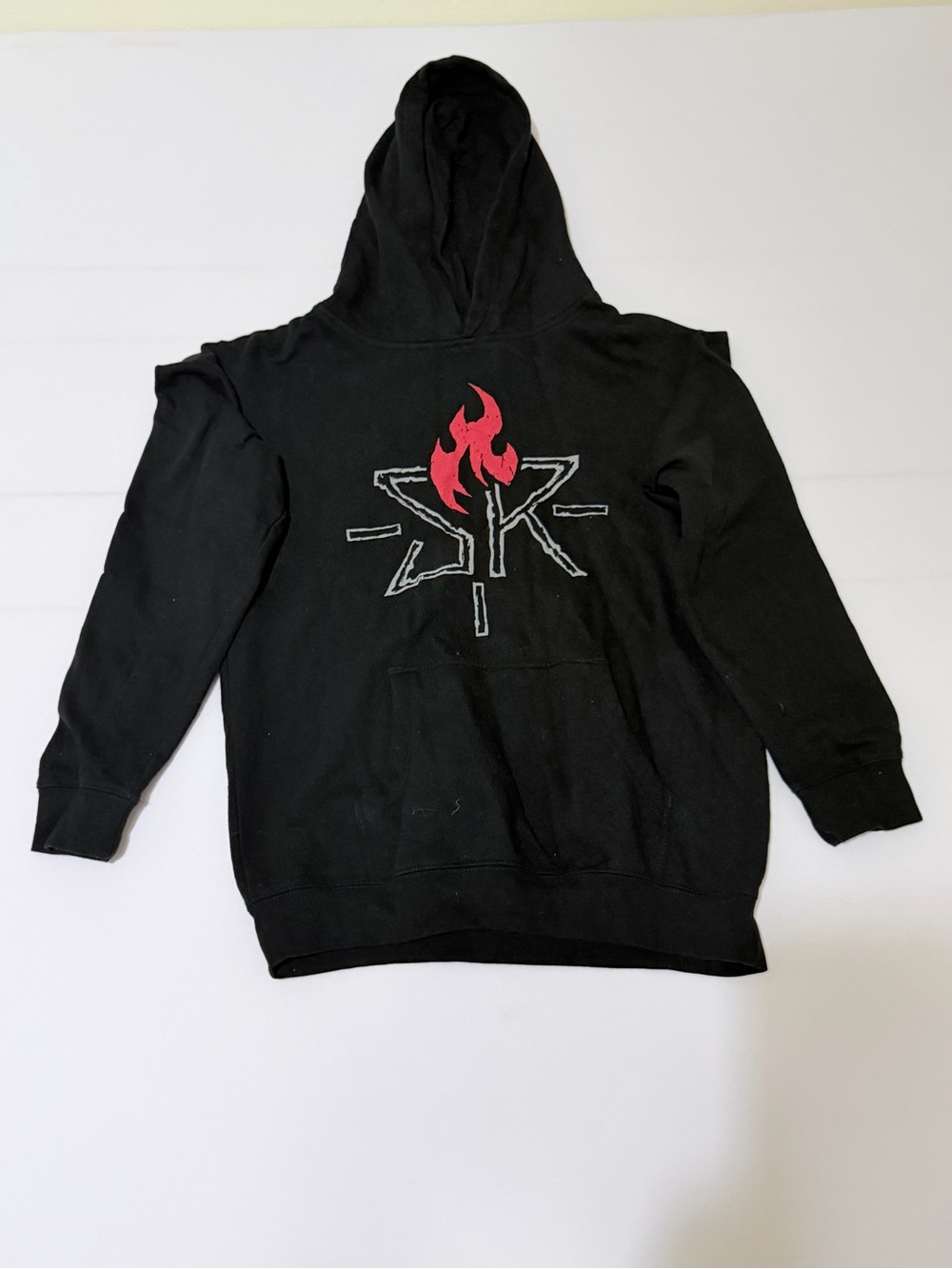 WWE Black Crewneck Hoodie with Red Flame Logo - Youth Large
